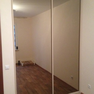 Зеркальные двери-купе в квартире на Дунайском пр. д.14 корп.1. Цвет профиля - Серебро анод.