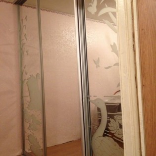 Двери-купе с пескоструйным рисунком на зеркале в квартире на пр. Ветеранов д.152 корп.4