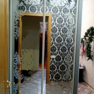 Двери-купе с наполнением из зеркала с пескоструйным рисункам в квартире на ул. Жуковского