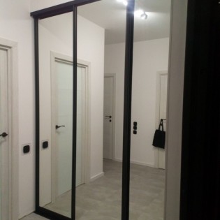 Зеркальные двери-купе в чёрном профиле в квартире на ул. Ольминского