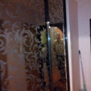 Двери-купе с наполнением из зеркала с пескоструйным рисунком в квартире на Юкковском ш.