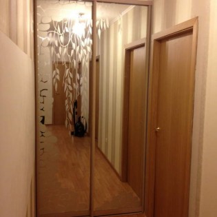 Двери-купе с наполнением из зеркала с пескоструйным рисунком (парный рисунок) в квартире на Полоцкой ул. д. 11/2