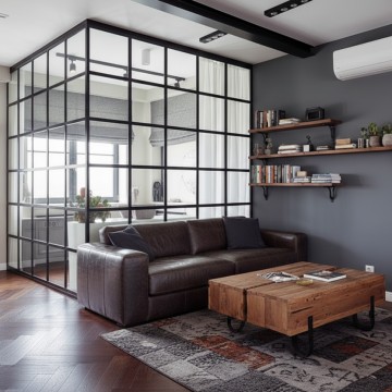 Интерьерная перегородка угловой конструкции со стационарными дверями