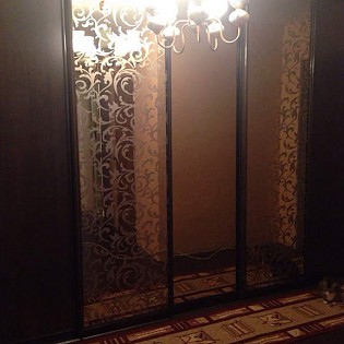 Двери-купе с наполнением из зеркала Бронза с пескоструйным рисунком в квартире на Гражданском пр. д.89