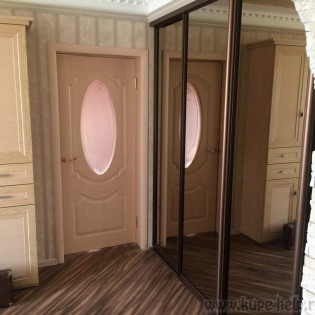 Зеркальные двери-купе в квартире на пр. Энергетиков д.45 к.2. Зеркало бронза в профиле Виски зерно
