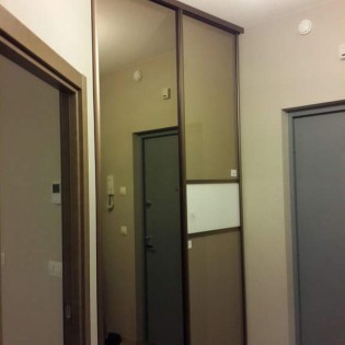 Двери-купе: 1 - зеркало Бронза, 2 - вставки из лакобели (1236, в центре - 1013) в квартире на наб. Обводного канала. Профиль - Виски зерно.
