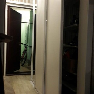 Двери-купе с наполнением из зеркала Серебро и ДСП (Белый) в квартире на Планерной ул.