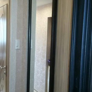 Двери-купе с наполнением из зеркала Серебро и ДСП Вяз-швейцарский в квартире на Наличной ул.