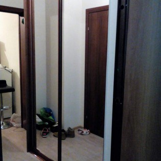 Зеркальные двери-купе в квартире на Пражской ул. в Кудрово. Профиль - KR01 Яблоня текстурная