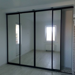 Зеркальные двери-купе в чёрном профиле в квартире в Сертолово