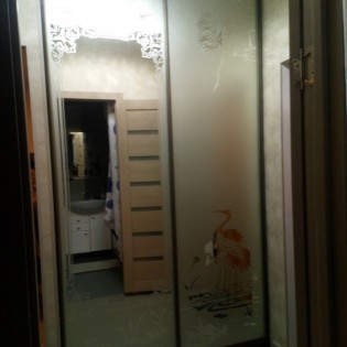 Двери-купе с наполнением из зеркала с пескоструйным рисунком в квартире на ул. Пражская в Кудрово