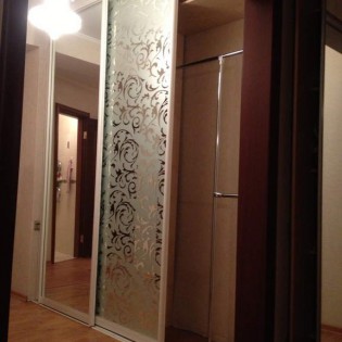 Двери-купе с пескоструйным рисунком на зеркале для встроенного шкафа-купе на Лиговском пр. д.105