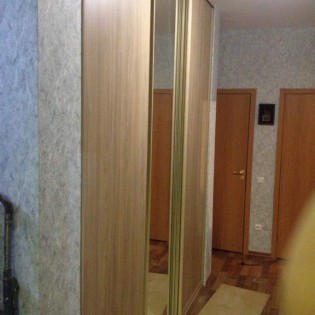 Двери-купе с зеркалом (центральная) и ДСП Вяз швейцарский (боковые) в квартире на Ропшинском ш. 3-3