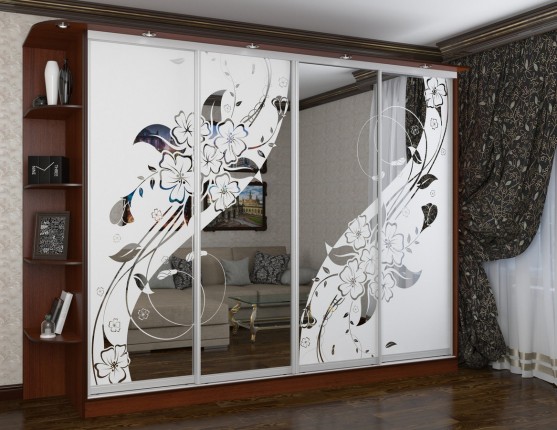 Рисунок двух типов на зеркале Серебро вариант на 4 двери