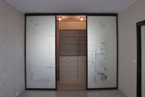 Вставки зеркала Серебро с пескоструйным рисунком в гардеробную
